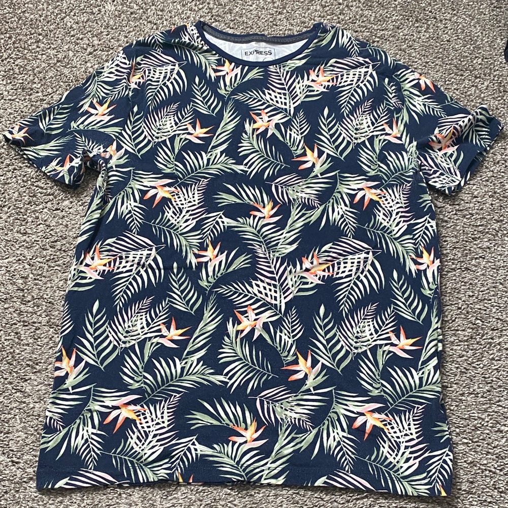 Express Tropical Print Short Sleeve Tee - Navy, Green, Orange